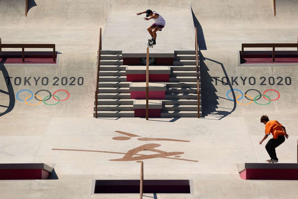 PHOTO: Jagger Eaton of the United States skates during the men's street training atAriake Urban Sports Park, Tokyo, Japan on July 20, 2021.