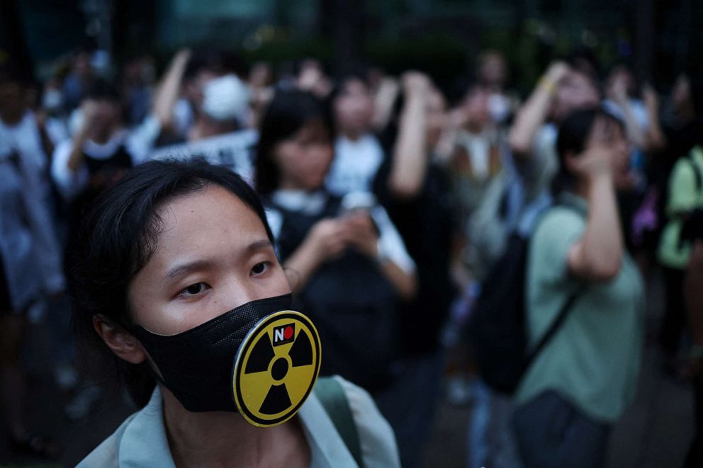 PHOTO: Activists attend a protest against Japan's plan to release treated wastewater from the Fukushima nuclear power plant into the ocean, in Seoul, South Korea, August 22, 2023.
