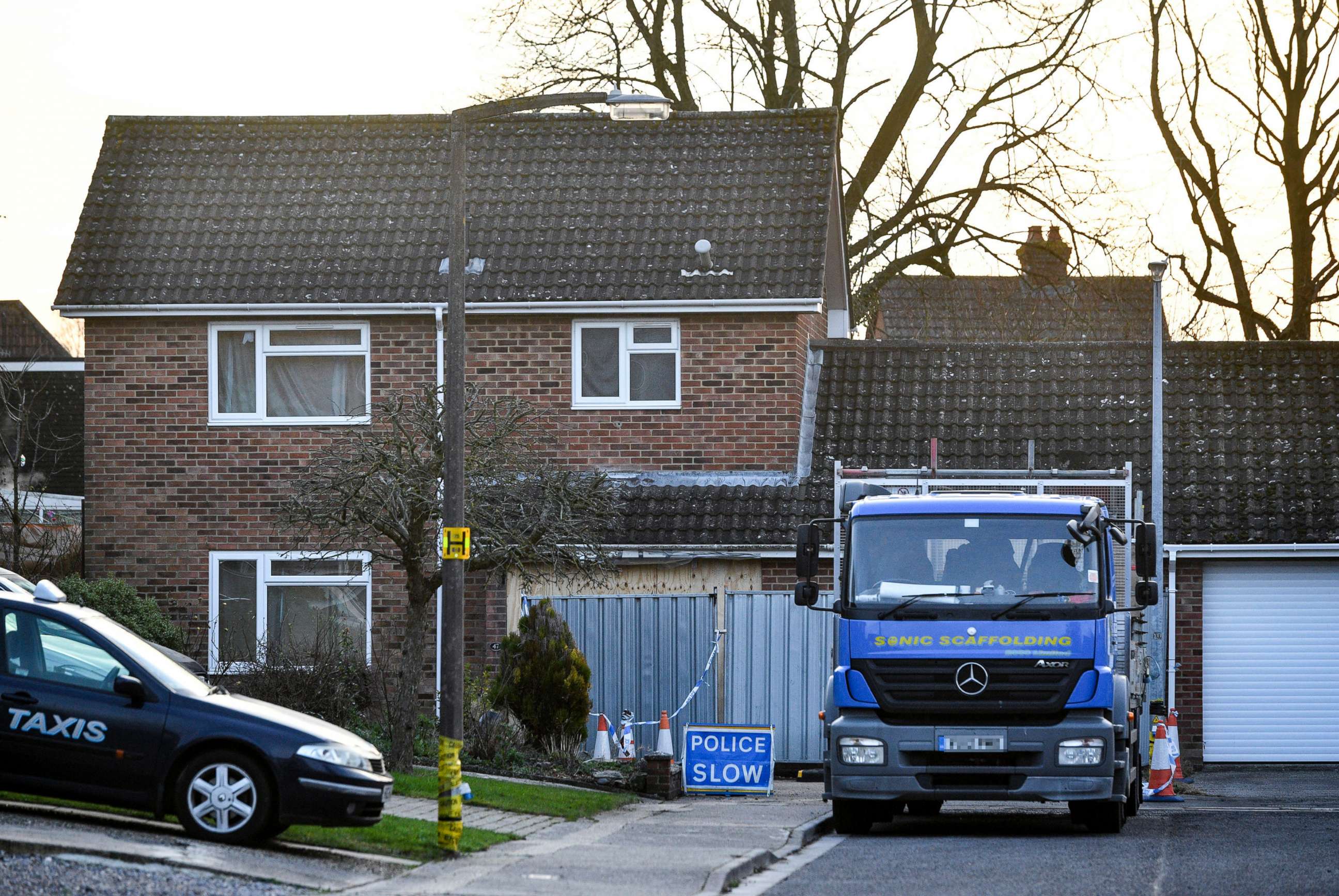 PHOTO: A truck carrying scaffolding is parked outside the home of former Russian spy Sergei Skripal in Salisbury, England, Jan. 8, 2019.