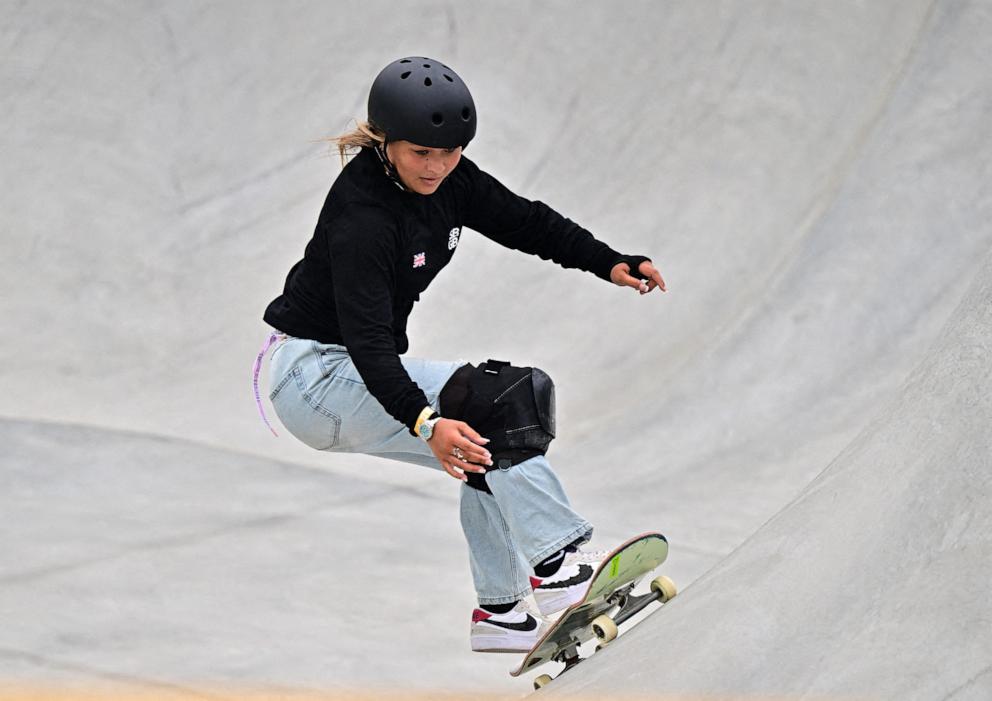 PHOTO: Britain's Sky Brown in action during the women's park final Olympic Qualifier Series 2024 in Budapest, Hungary, June 23, 2024.