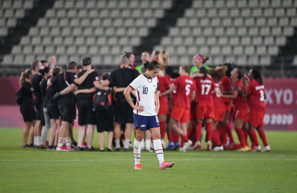 PHOTO: Carli Lloyd of the United States leaves the field during the Women's Semi-Final match between USA and Canada on day ten of the Tokyo Olympic Games at Kashima Soccer Stadium on August 2, 2021, in Kashima, Japan.