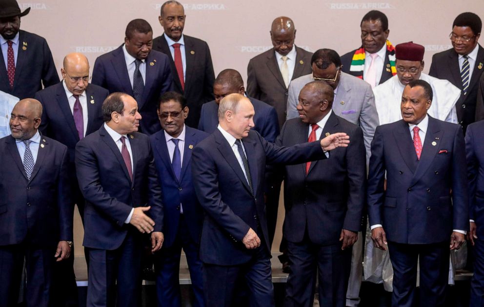 PHOTO: A family photo with heads of countries taking part in the 2019 Russia-Africa Summit at the Sirius Park of Science and Art in Sochi on Oct. 24, 2019.