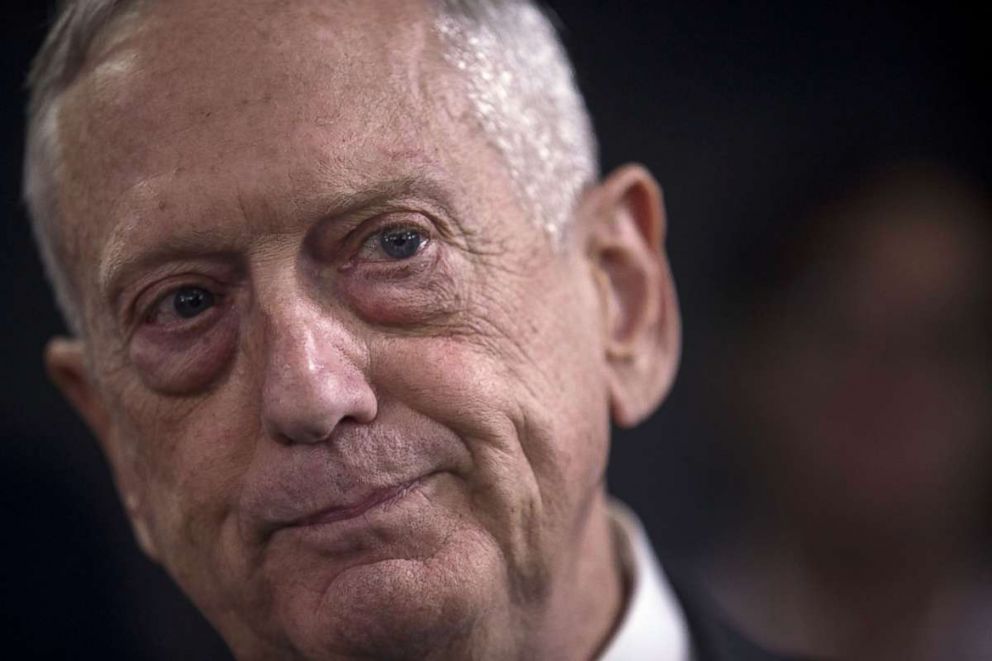 PHOTO: U.S. Secretary of Defense James Mattis speaks to members of the press before a press briefing at the Pentagon Aug. 28, 2018 in Arlington, Va. Mattis held the briefing with Chairman Of The Joint Chiefs of Staff Gen. Joseph Dunford. 