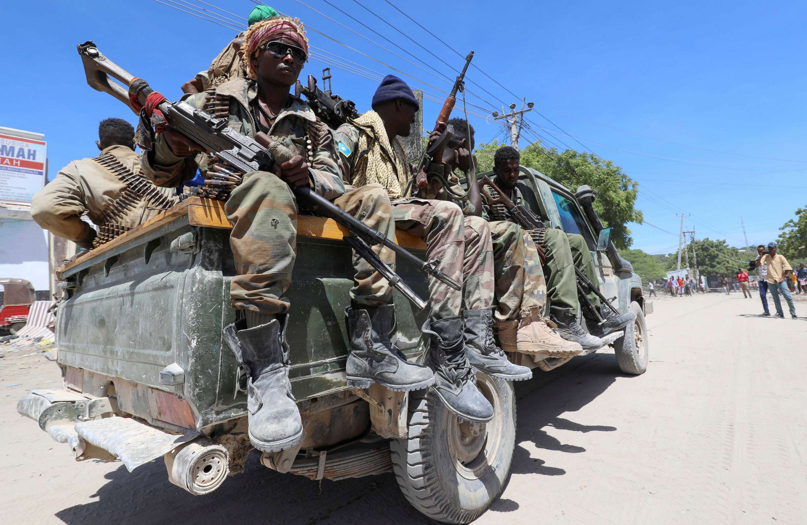 PHOTO: Somali soldiers supporting opposition leaders are seen in the streets of the Yaqshid district of Mogadishu, Somalia, on April 25, 2021.