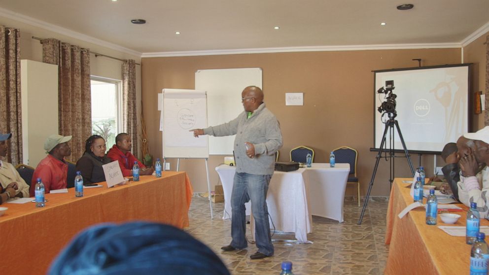 PHOTO: Patrick Godana leads a workshop at Sonke Gender Justice, attempting to transform the way men think about domestic abuse.