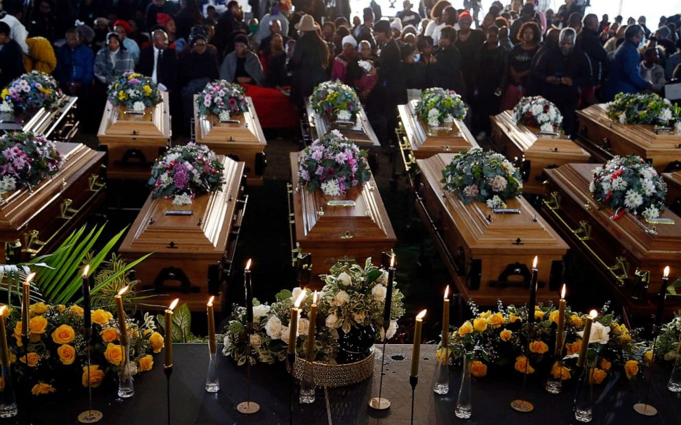 PHOTO: A view of the coffins during a funeral service held in Scenery Park, East London, South Africa, July 6, 2022.