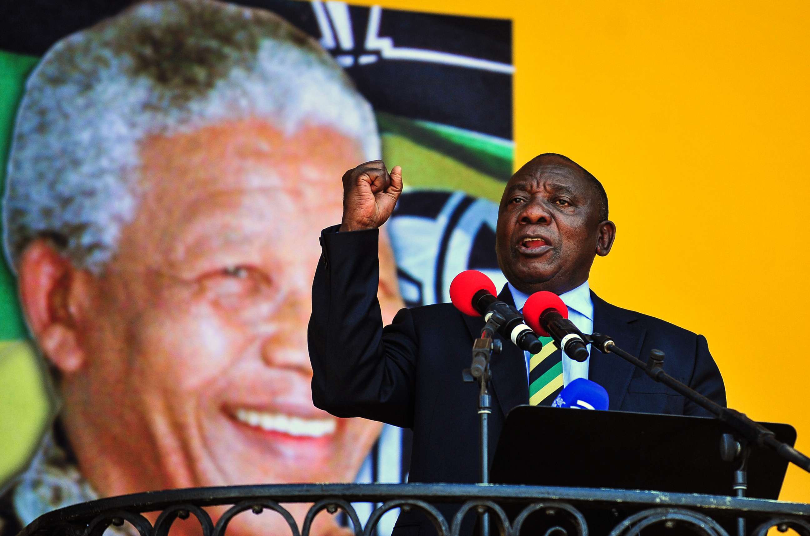 PHOTO: South African Deputy President and African National Congress party President Cyril Ramaphosa, delivers a speech at the Grand Parade in Cape Town, South Africa, Feb. 11, 2018.
