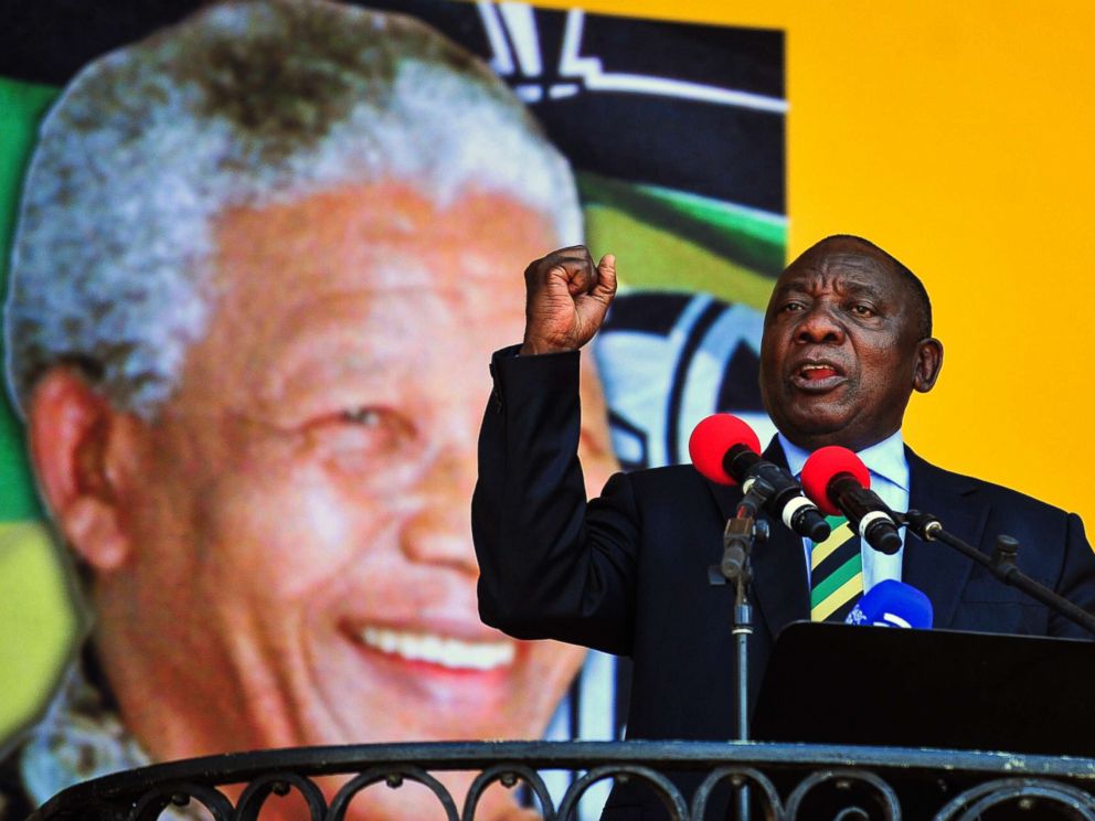 PHOTO: South African Deputy President and African National Congress party President Cyril Ramaphosa, delivers a speech at the Grand Parade in Cape Town, South Africa, Feb. 11, 2018.