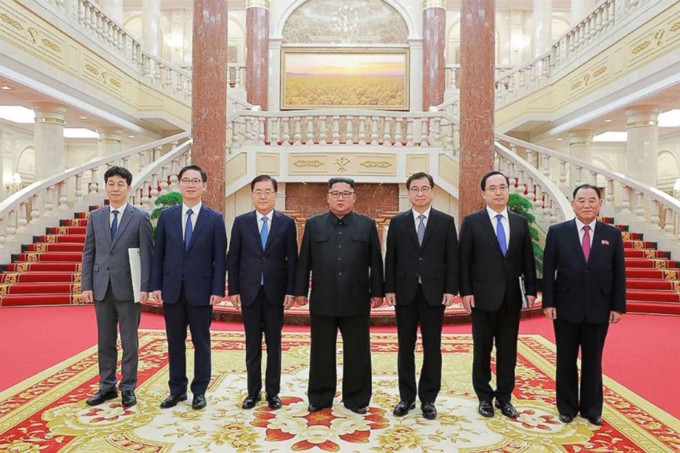 PHOTO: North Korean leader Kim Jong Un met with South Korea's special envoys in Pyongyang, North Korea, Sept, 5, 2018.