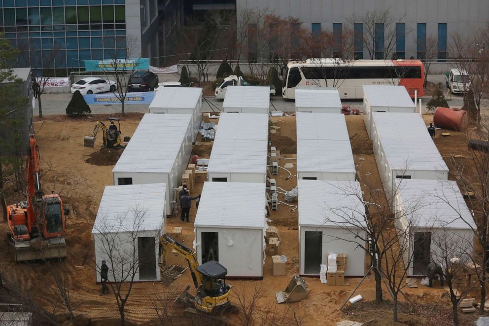 PHOTO: Containers to be used as a ward to treat people infected with the coronavirus are set up on the grounds of the Seoul Medical Center in Seoul, South Korea, Dec. 10, 2020.