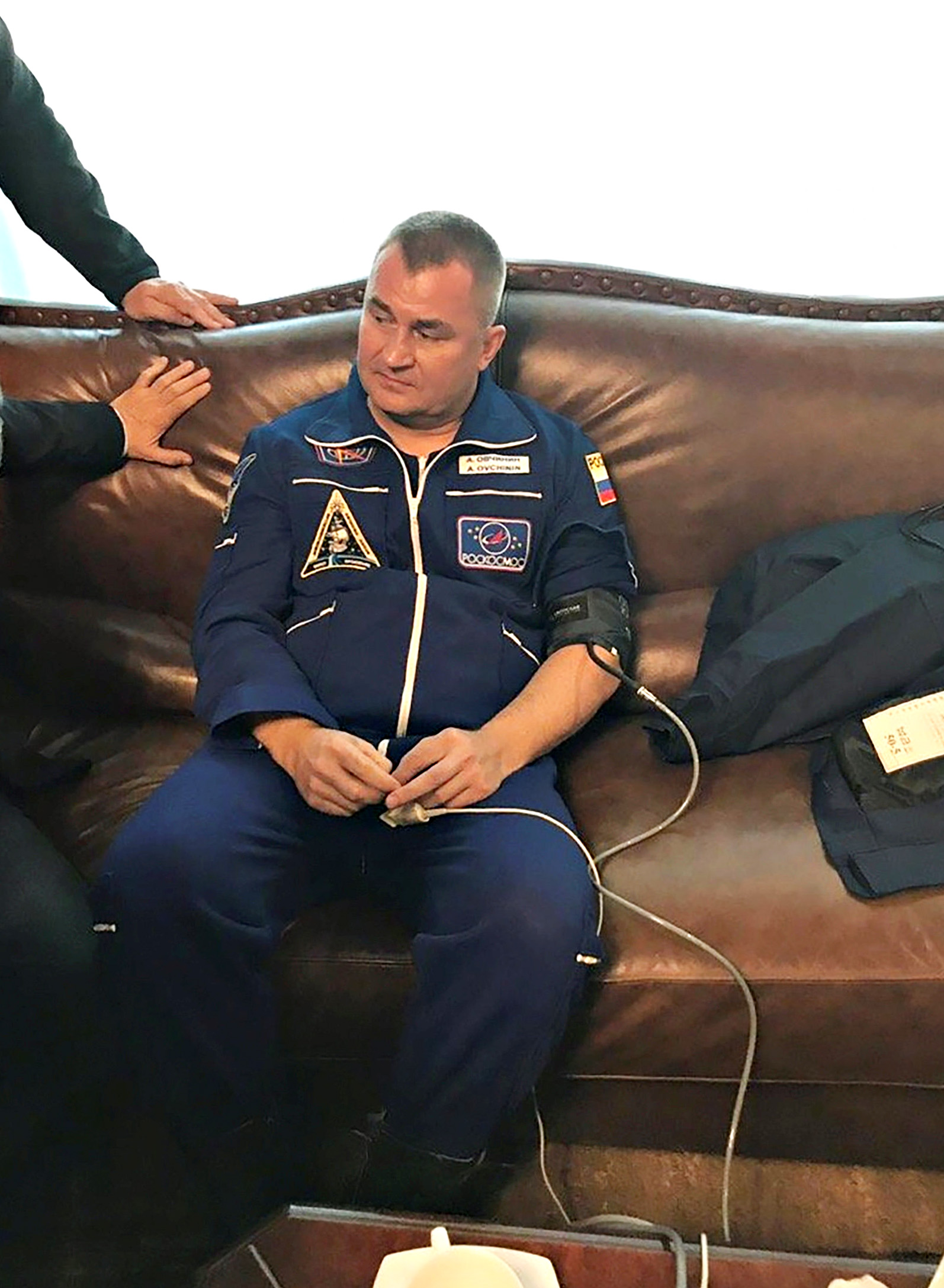 PHOTO: Russian cosmonaut Alexey Ovchinin undergoes medical tests after a Soyuz spacecraft made an emergency landing following a failure of its booster rockets, in Zhezkazgan, Kazakhstan on Oct. 11, 2018. 