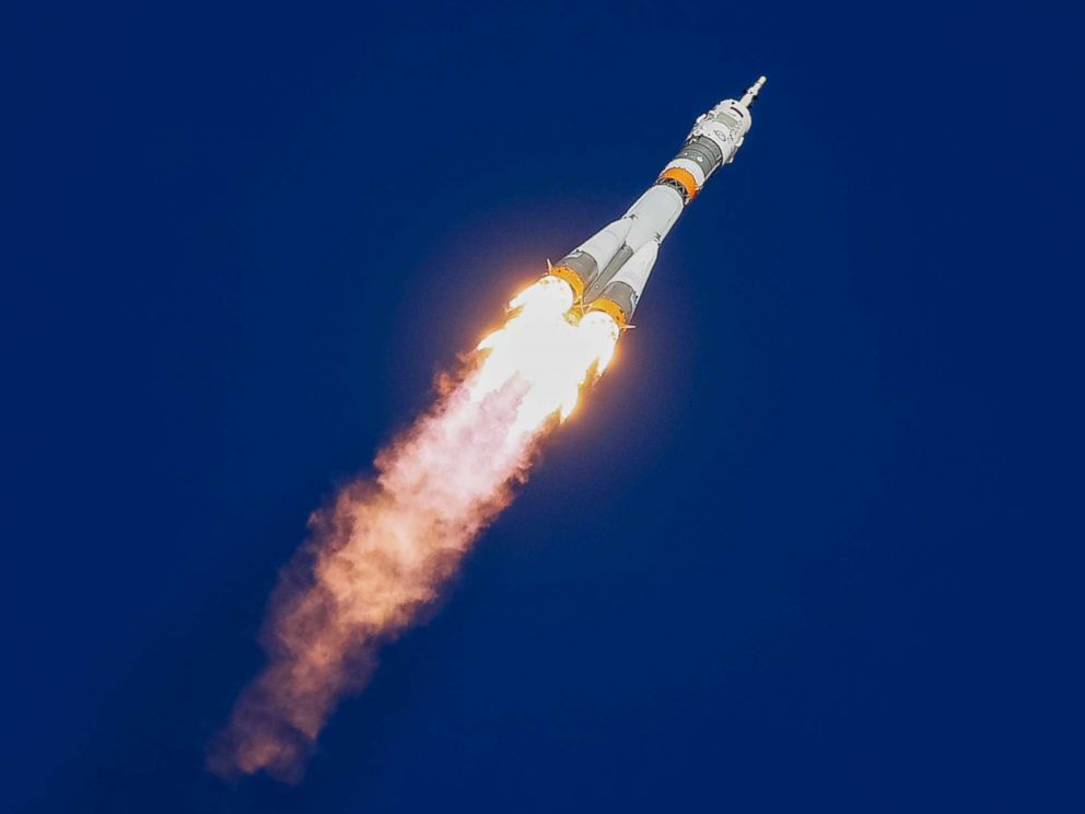 PHOTO: The Soyuz MS-10 spacecraft carrying the crew of American astronaut Nick Hague and Russian cosmonaut Alexey Ovchinin blasts off to the International Space Station (ISS) from the launchpad at the Baikonur Cosmodrome, Kazakhstan, Oct. 11, 2018. T