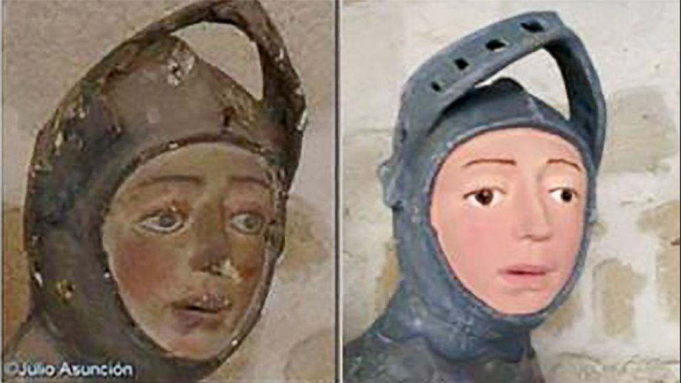 Spanish conservationists are angry about what they called a poor restoration of a 16th-century wooden figure of St. George, at a church in Estella, Spain.