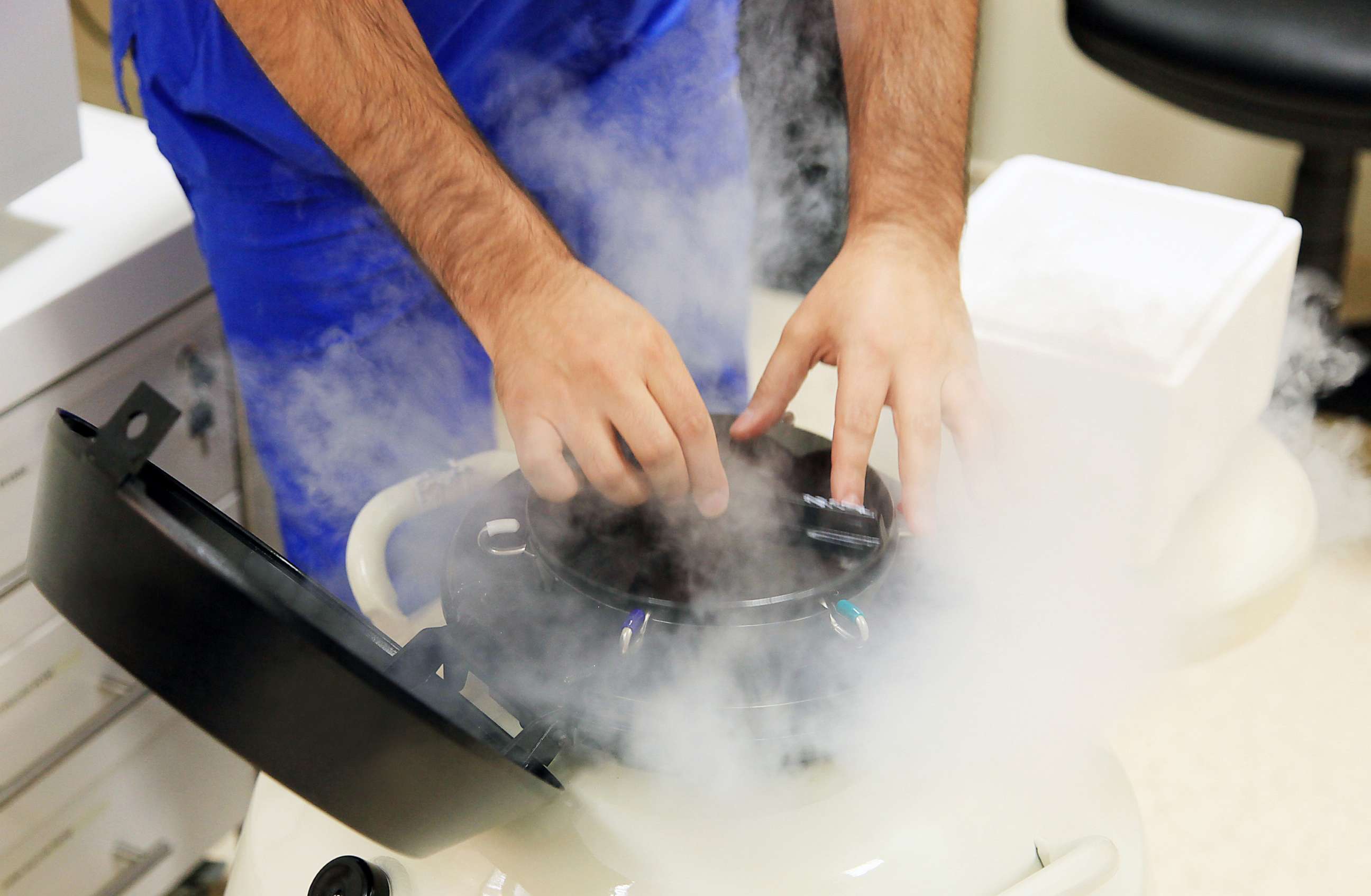 PHOTO: A liquid nitrogen bank containing sperm and eggs samples is seen in this undated stock photo.