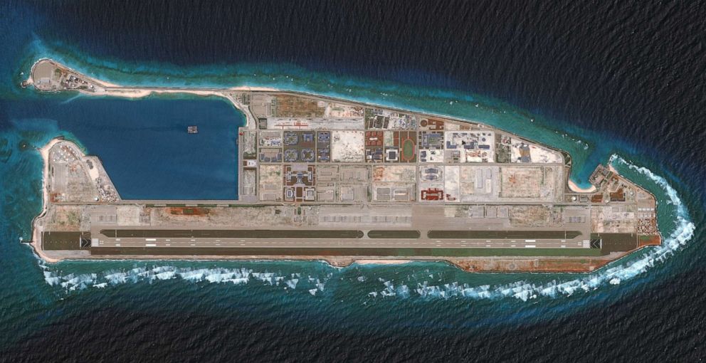 PHOTO: Fiery Cross Reef located in the western part of the Spratly Islands in the South China Sea, in an image from a satellite, Aug. 15, 2018.