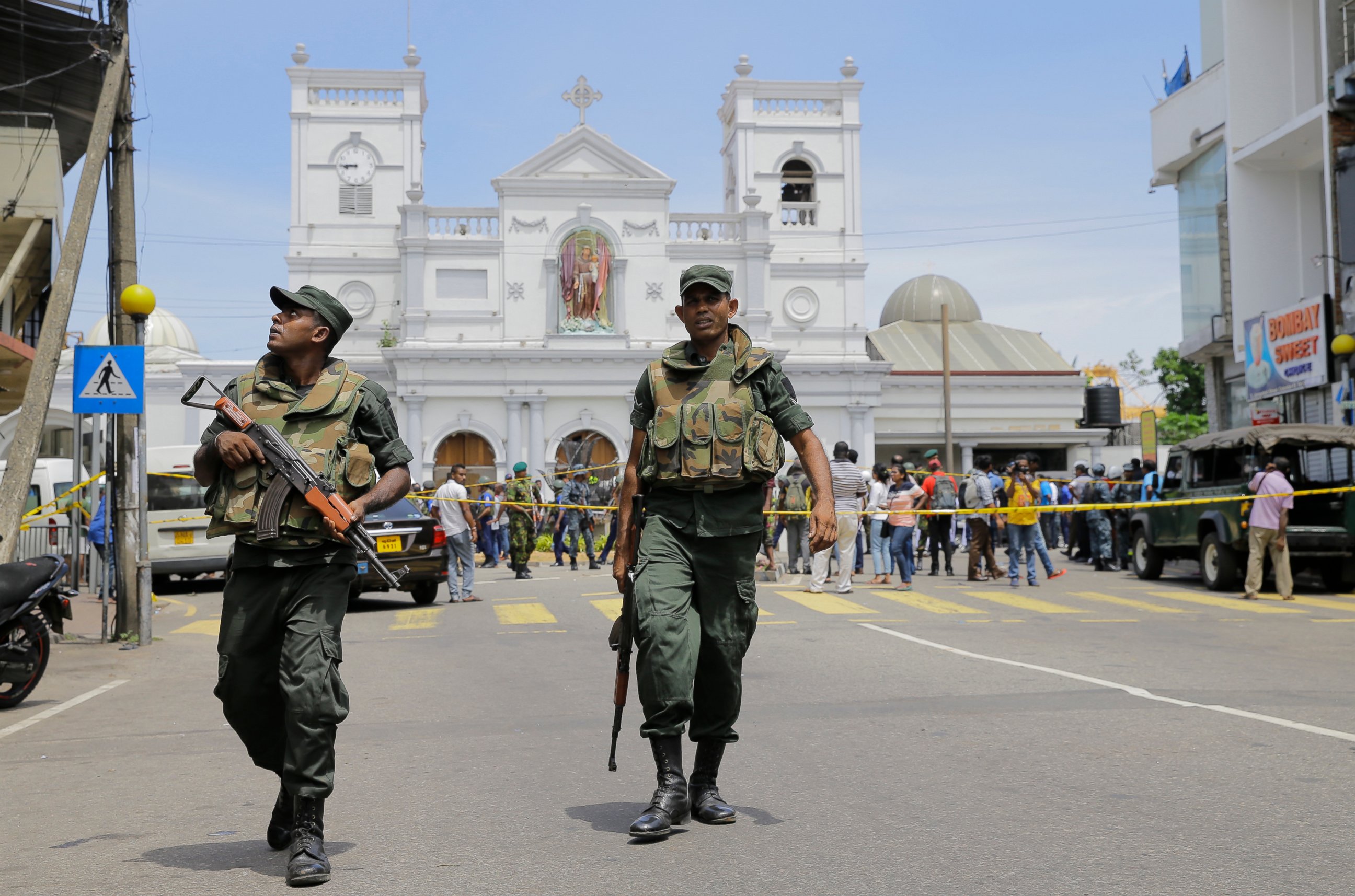 PHOTO: ri Lankan Army soldiers secure the area around St. Anthony's Shrine after a blast in Colombo, Sri Lanka, Sunday, April 21, 2019.