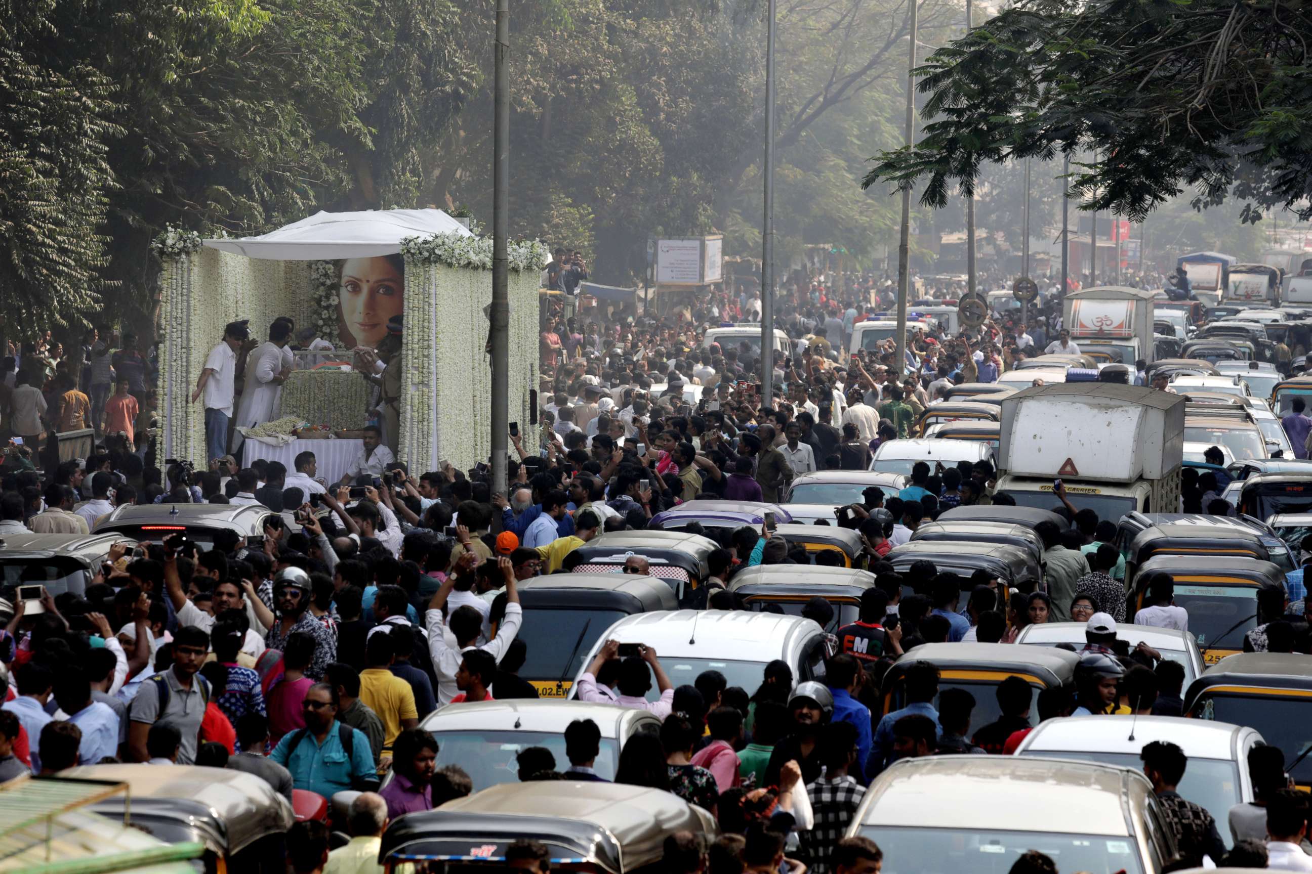 PHOTO: A general view of funeral procession of late Indian actress Sridevi Kapoor in Mumbai, India, Feb. 28, 2018.