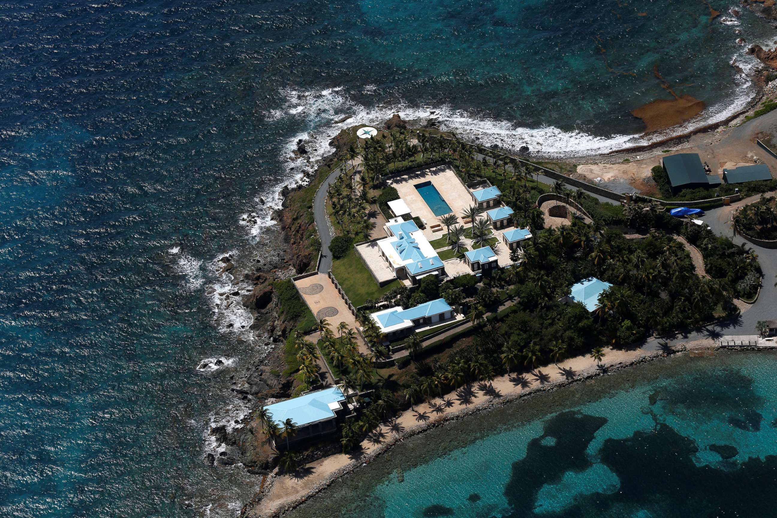PHOTO: Facilities at Little St. James Island, one of the properties of financier Jeffrey Epstein, are seen in an aerial view, near Charlotte Amalie, St. Thomas, U.S. Virgin Islands, July 21, 2019.