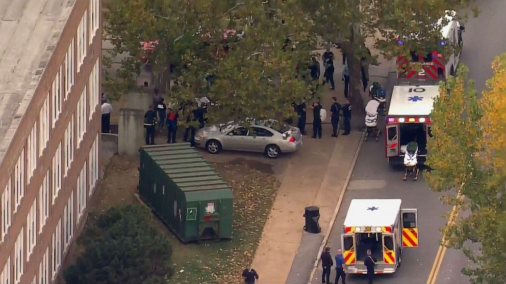 PHOTO: First responders on the scene of a shooting at the Central Visual and Performing Arts High School in St. Louis, Oct. 24, 2022.