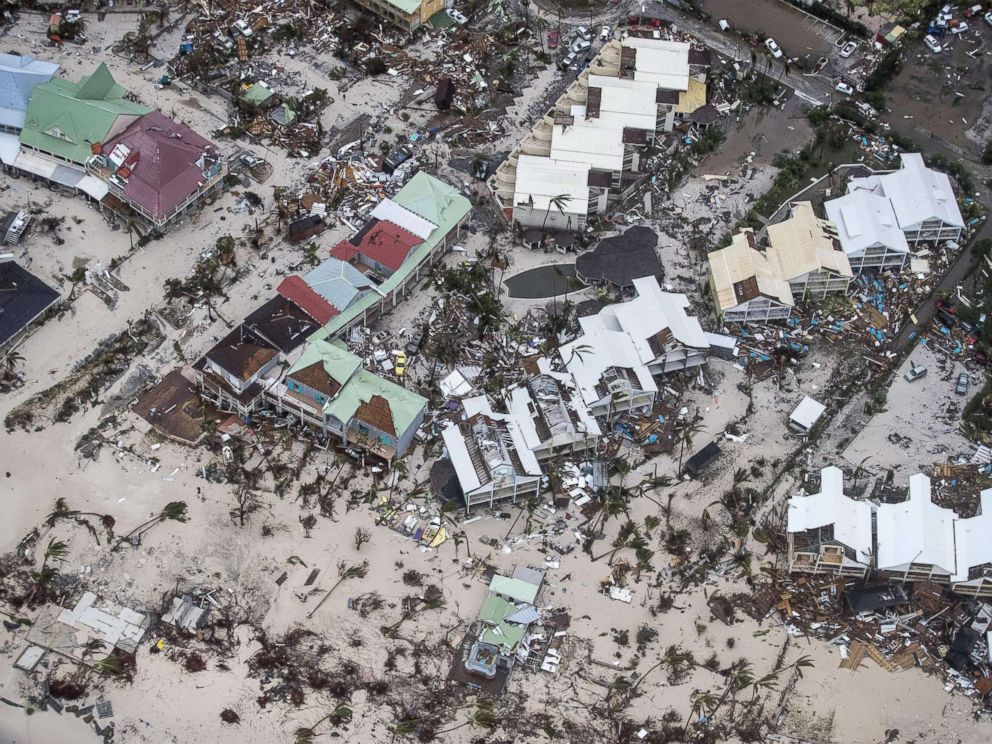 PHOTO: An aerial photography taken and released by the Dutch department of Defense, Sept. 6, 2017, shows the damage of Hurricane Irma in Philipsburg, on the Dutch Caribbean island of Sint Maarten.