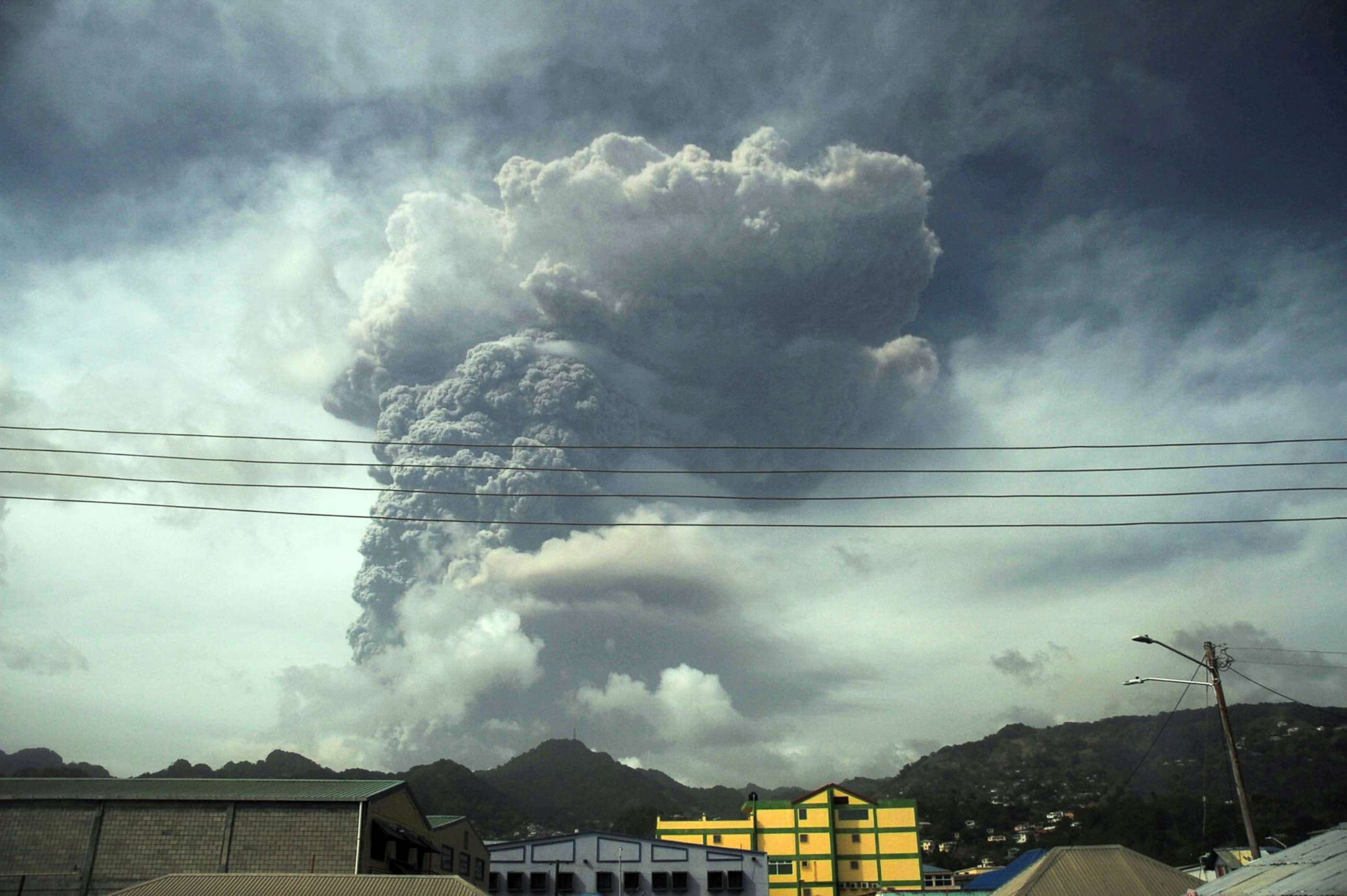 PHOTO: Ash and smoke billow as the La Soufriere volcano erupts in Kingstown on the eastern Caribbean island of St. Vincent April 9, 2021. 