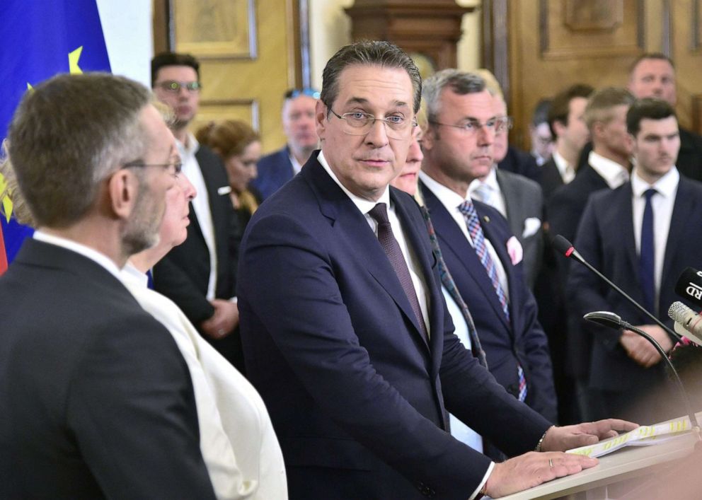 PHOTO:Austria's Vice-Chancellor and chairman of the Freedom Party FPOe Heinz-Christian Strache gives a press conference in Vienna, May 18, 2019, after the publication of the "Ibiza - Video" regarding Strache. 