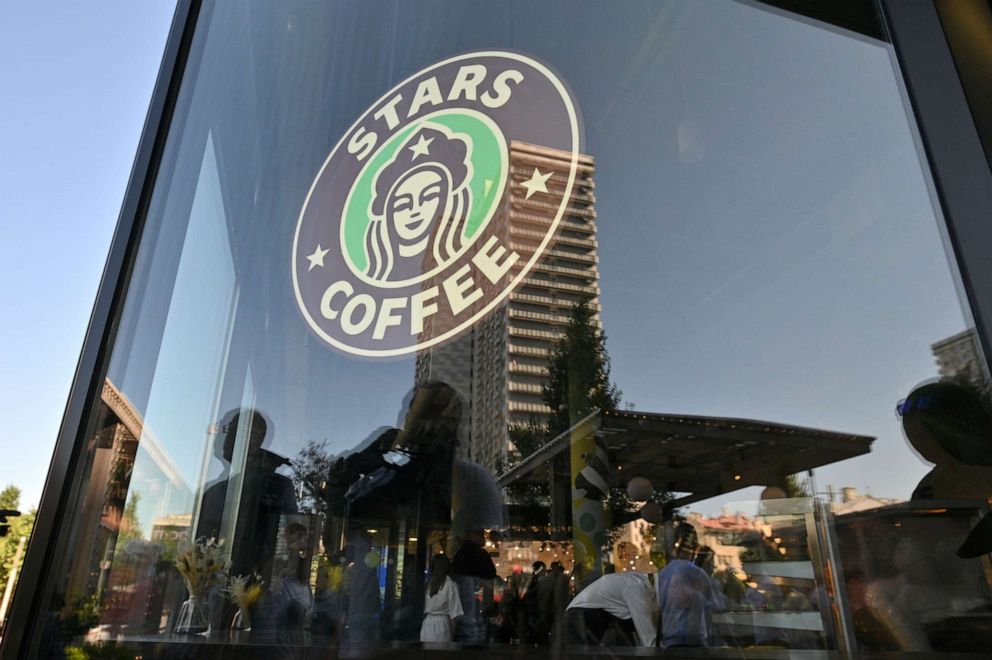 PHOTO: A logo of a newly opened Stars Coffee coffee shop in the former location of the Starbucks coffee shop in Moscow, Russia, Aug. 18, 2022.