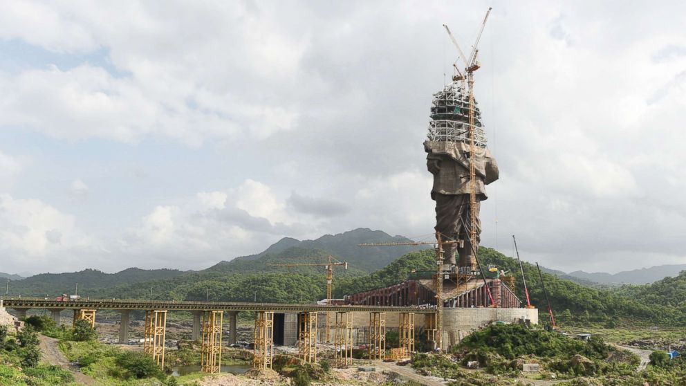 PHOTO: Indian workers carry on construction works at the 'Statue Of Unity,' a monument dedicated to Indian independence leader Vallabhbhai Patel, at Kevadiya Colony in the vicinity of Narmada Dam, Aug. 25, 2018, from Ahmedabad in Gujarat state.