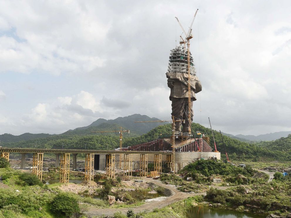 PHOTO: Indian workers carry on construction works at the Statue Of Unity, a monument dedicated to Indian independence leader Vallabhbhai Patel, at Kevadiya Colony in the vicinity of Narmada Dam, Aug. 25, 2018, from Ahmedabad in Gujarat state.