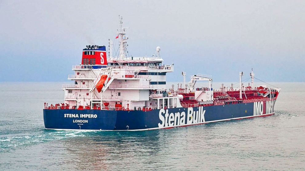 PHOTO: This undated photo issued on July 19, 2019, by Stena Bulk, shows the British oil tanker Stena Impero at unknown location, which is believed to have been captured by Iran. 