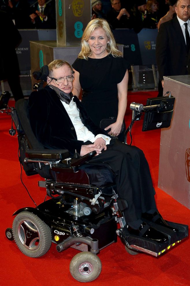 PHOTO: Stephen Hawking and daughter Lucy Hawking attends the EE British Academy Film Awards at The Royal Opera House, Feb. 8, 2015, in London.