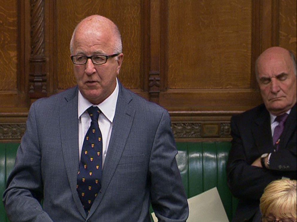 PHOTO: In the file photo, Labour MP Stephen Pound (right) appears to doze off while colleague Denis MacShane speaks in the House of Commons, during an emergency debate on Afghanistan, Sept. 18, 2012 in London.