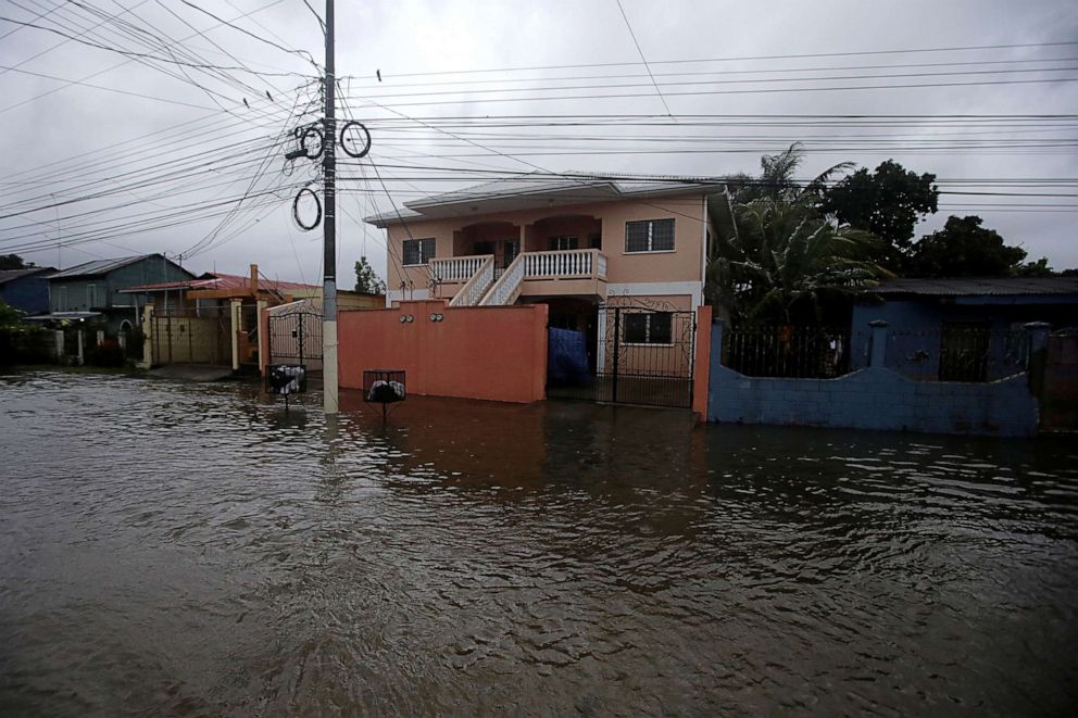 PHOTO: A general view shows a flooded street as Hurricane Eta approaches in Tela, Honduras, Nov. 3, 2020.