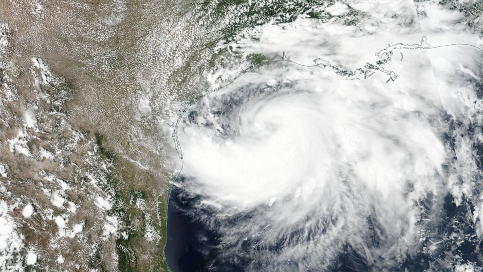 PHOTO: A satellite image shows Tropical Storm Hanna as it moves trough the Gulf of Mexico and approaches Texas, July 24, 2020. Tropical Storm Hanna is expected to reach hurricane strength upon making landfall in Texas by nightfall on July 25.