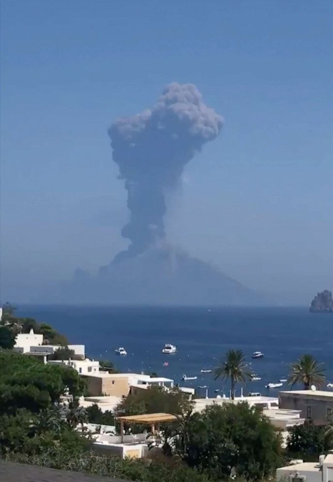 PHOTO: In this frame grab taken from a video provided by Carlo Poggio to the Associated Press Television, smoke billows from the volcano on the Italian island of Stromboli, Wednesday, Aug. 28, 2019.