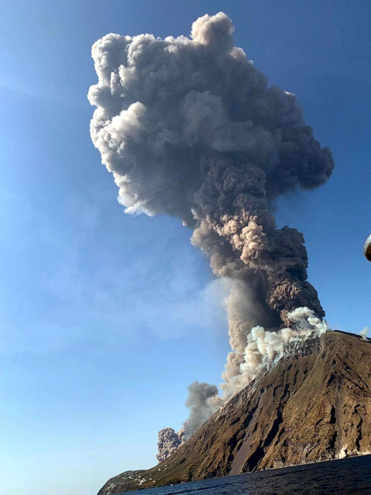 PHOTO: Ash rises into the sky after a volcano eruption on a small island of Stromboli, Italy, July 3, 2019.