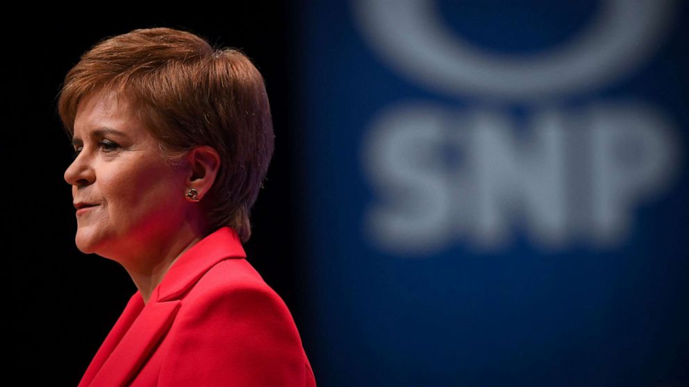 PHOTO: Scotland's First Minister and leader of the Scottish National Party, Nicola Sturgeon, reacts as she delivers her speech to delegates at the annual SNP Conference in Aberdeen, Scotland, on October 10, 2022.