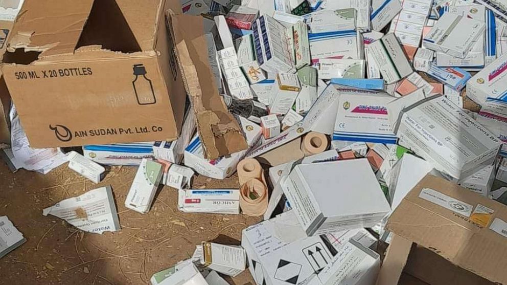 PHOTO: A view of medicine boxes opened and discarded in West Darfur, Sudan, amid the war in Sudan, is seen in an imaged dated May 11, 2023, and supplied by Abbas Hussein Eltoum.