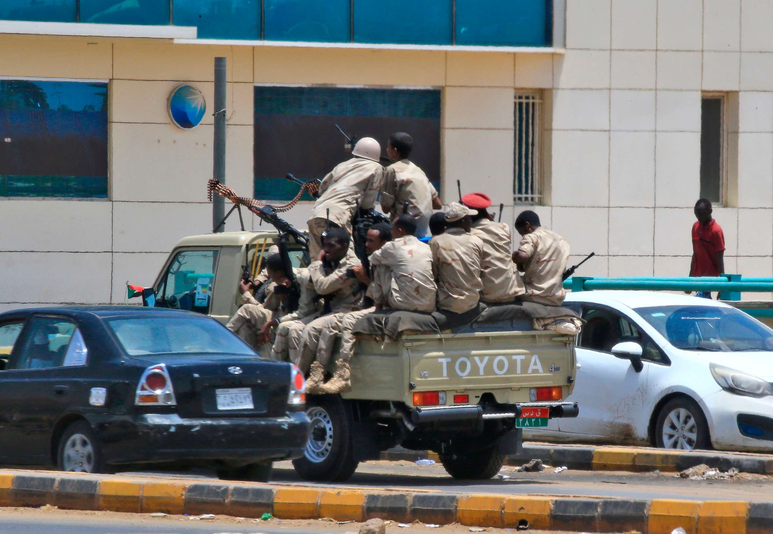 PHOTO: Members of Sudan's security forces patrol on June 6, 2019, in Khartoum.