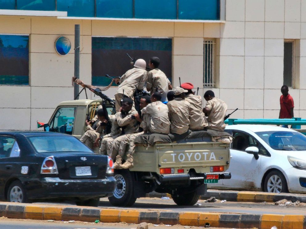 PHOTO: Members of Sudans security forces patrol on June 6, 2019, in Khartoum.