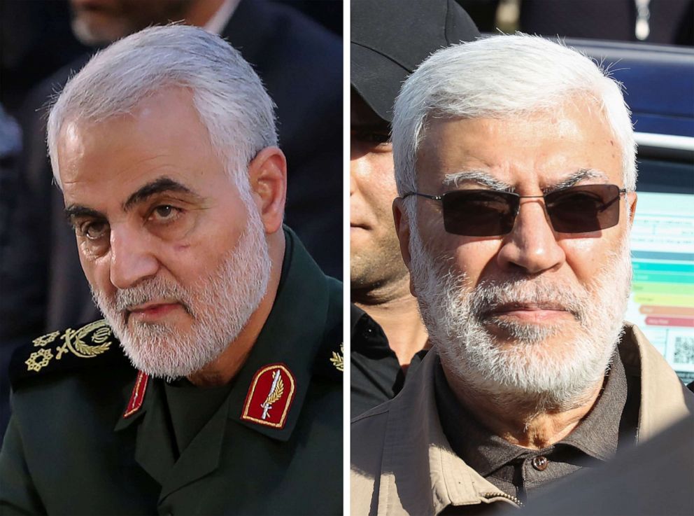 PHOTO: Iranian Major General Qassem Soleimani, left and Iraqi militia commander Abu Mahdi al-Muhandis, right, in photos provided by the office of the Iranian supreme leader.