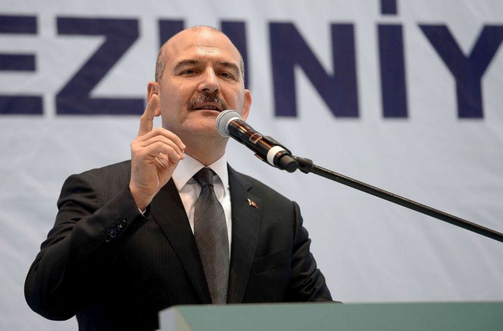 PHOTO: Turkey's Interior Minister Suleyman Soylu speaks during the graduation ceremony of Turkish Special Operation members in Karabuk, Turkey, Aug. 1, 2018.