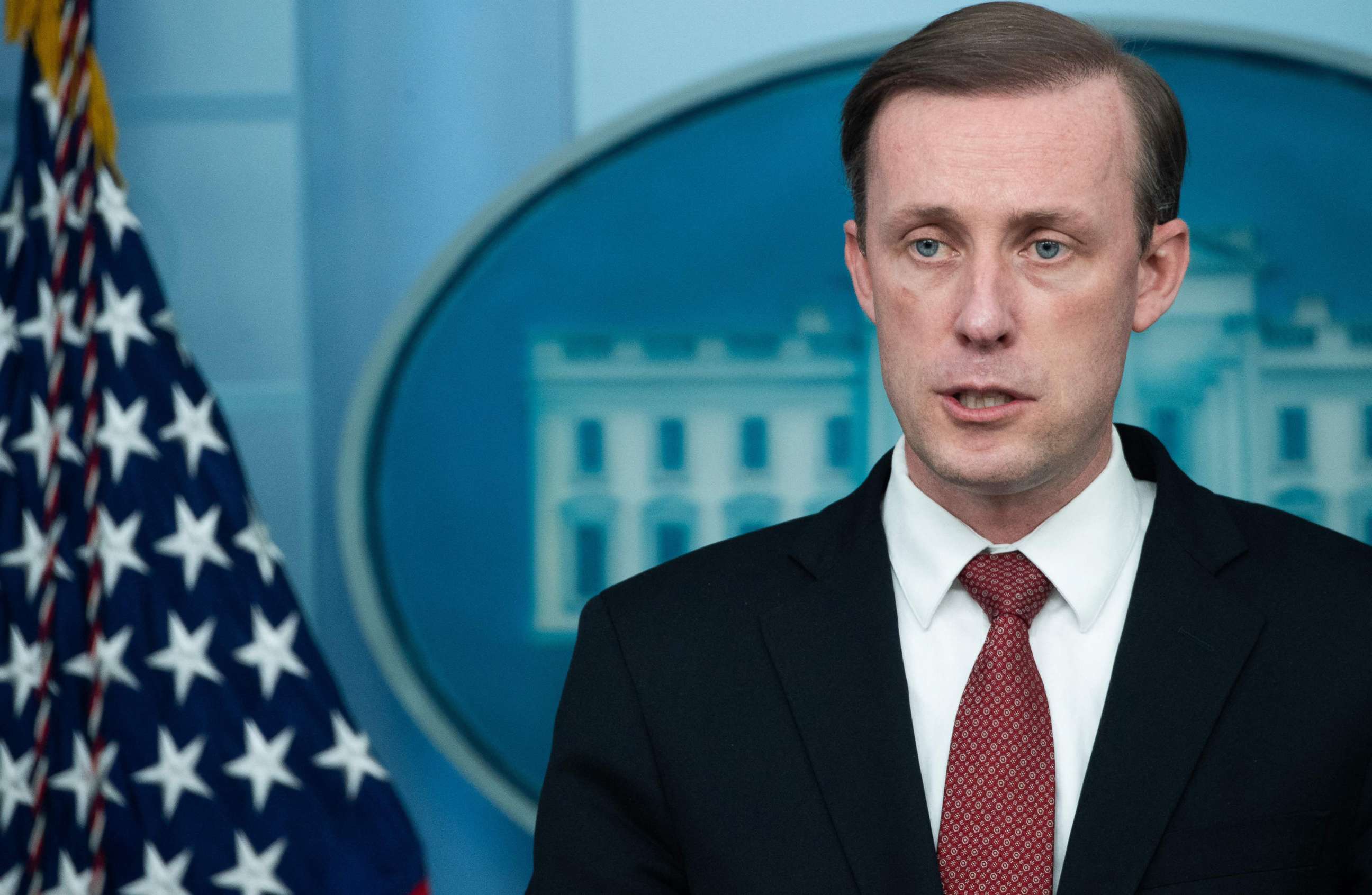 PHOTO: National Security Adviser Jake Sullivan speaks during the daily briefing in the Brady Briefing Room of the White House in Washington on Feb. 11, 2022. - A Russian invasion of Ukraine "could begin at any time."