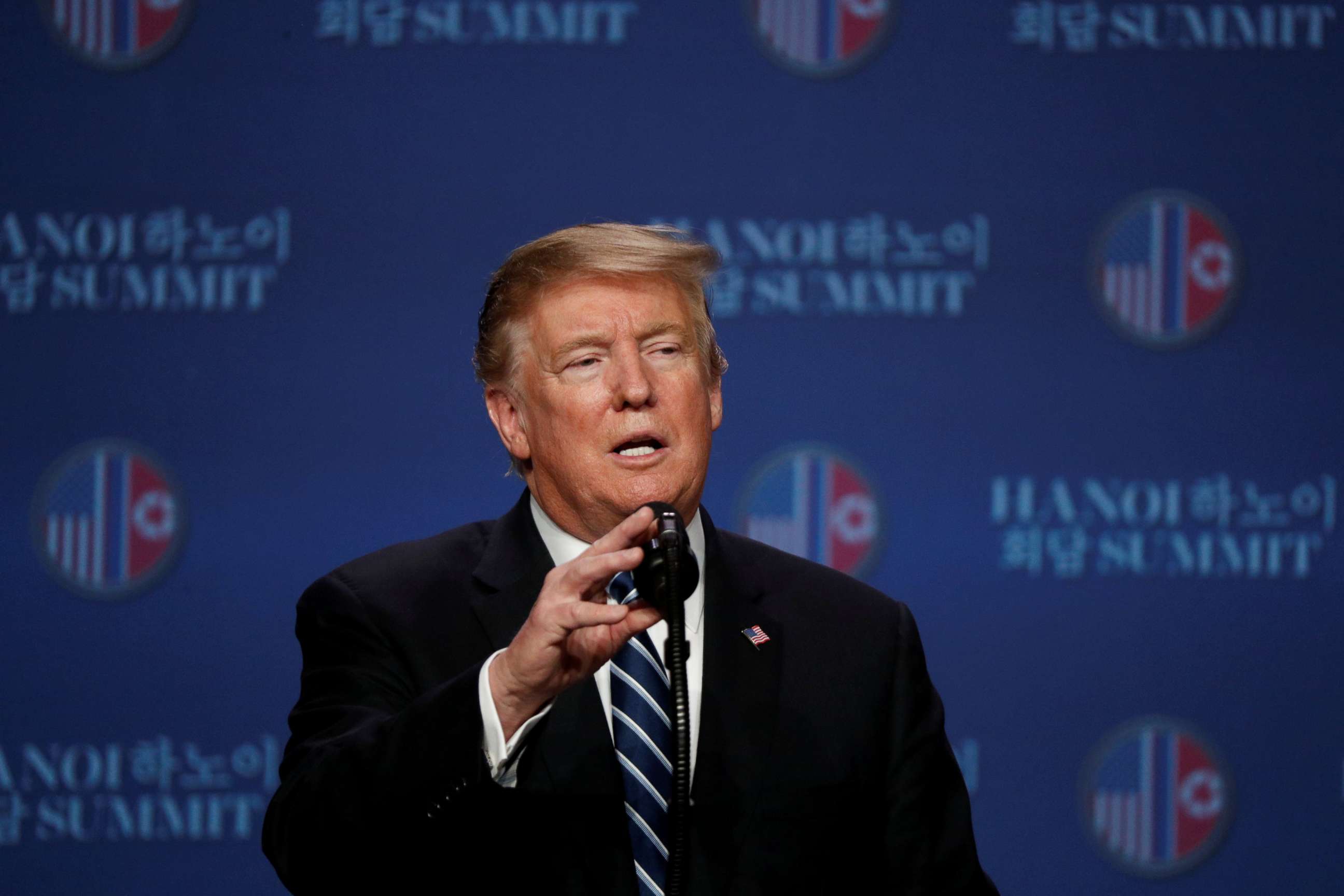 PHOTO: President Donald Trump speaks during a news conference after his summit with North Korean leader Kim Jong Un, at the JW Marriott Hotel in Hanoi, Vietnam, Feb. 28, 2019.