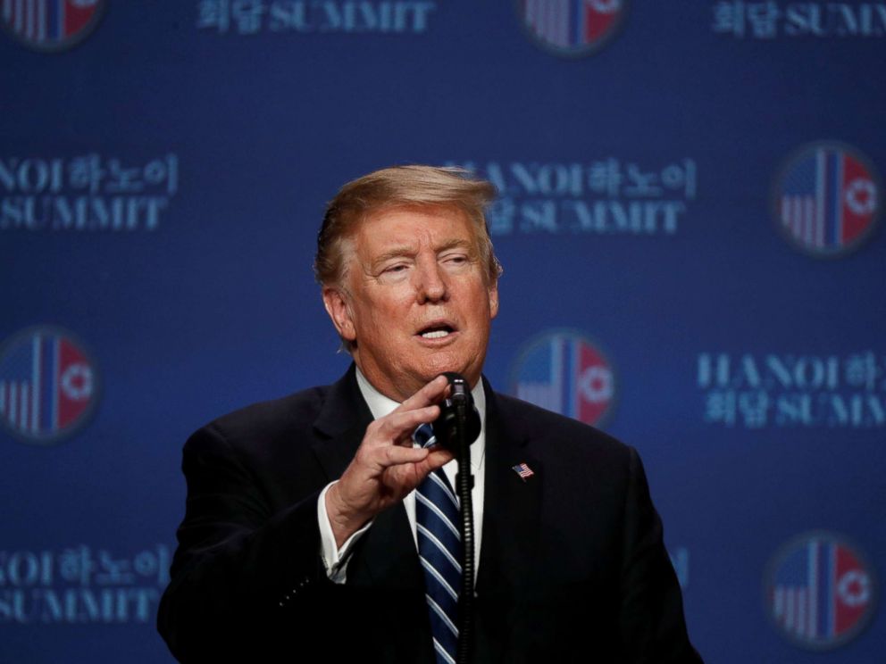 PHOTO: President Donald Trump speaks during a news conference after his summit with North Korean leader Kim Jong Un, at the JW Marriott Hotel in Hanoi, Vietnam, Feb. 28, 2019.