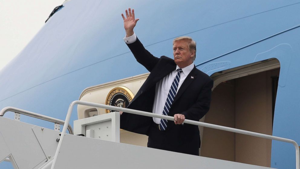 PHOTO: President Donald Trump waves as he boards Air Force One after a summit with North Korean leader Kim Jong Un, Feb. 28, 2019, in Hanoi, Vietnam.