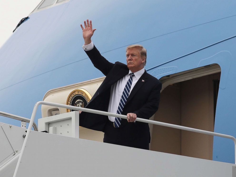 PHOTO: President Donald Trump waves as he boards Air Force One after a summit with North Korean leader Kim Jong Un, Feb. 28, 2019, in Hanoi, Vietnam.