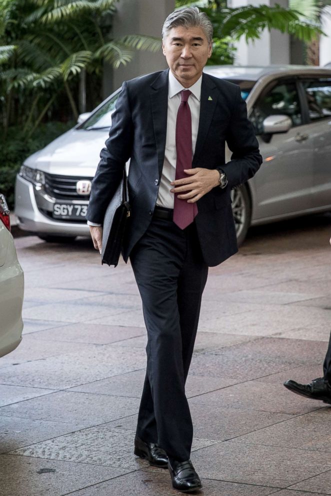 PHOTO: Sung Kim arrives at the Ritz-Carlton hotel to meet with North Korean vice-foreign minister Choe Son Hui, June 11, 2018, in Singapore.