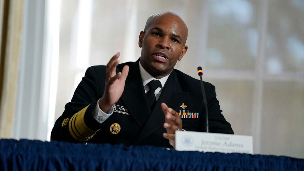 PHOTO: Surgeon General Jerome Adams speaks during a roundtable on donating plasma at the American Red Cross national headquarters on July 30, 2020, in Washington.