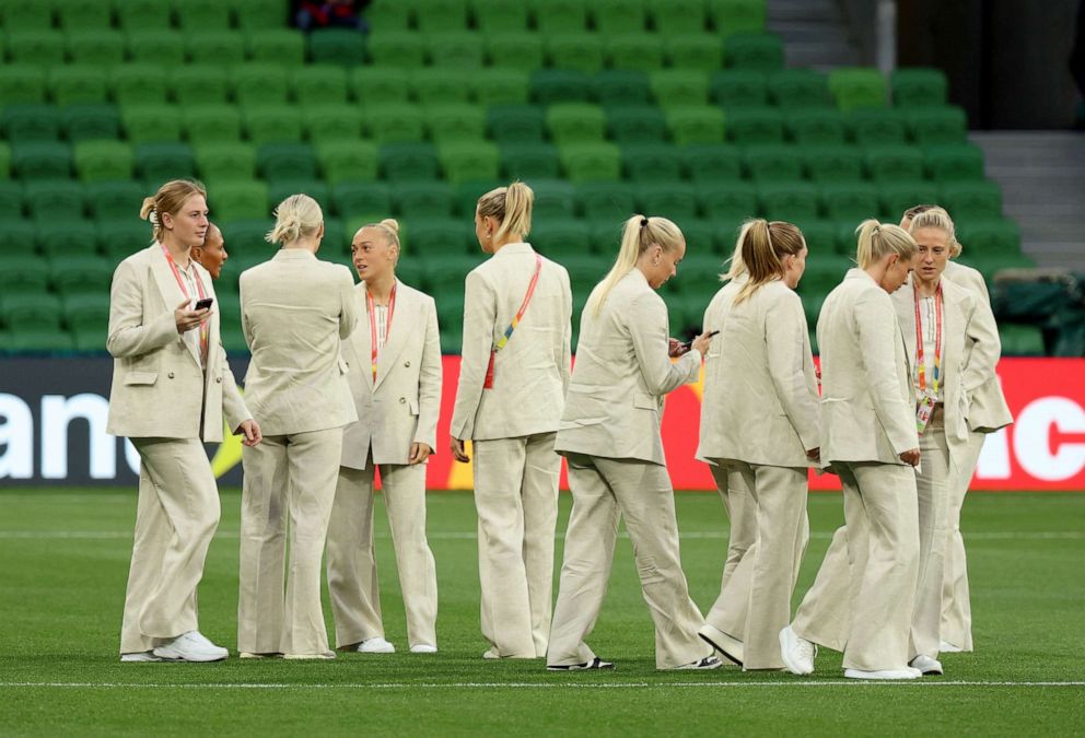 PHOTO: Sweden players inside the stadium before their FIFA Women's World Cup Round of 16 match against the United States in Melbourne, Australia, August 6, 2023.
